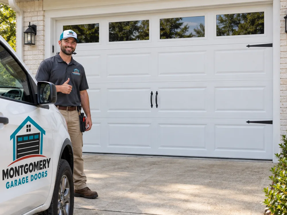 Finished residential sectional garage door with even spacing and a clean reveal around the jambs